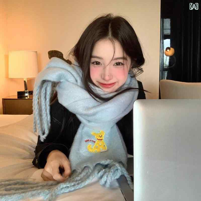 マフラー レディース かわいい 小犬 ニット 秋冬 厚手 防寒 保温 ショール ストール 襟巻き 膝掛け ひ..