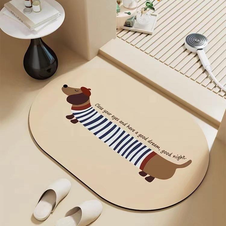 マット 犬用 珪藻土 吸水マット バスマット 防滑マット トイレマット ドアマット カーペット 楕円形 かわいい ダックスフンド柄 洗濯機洗い可
