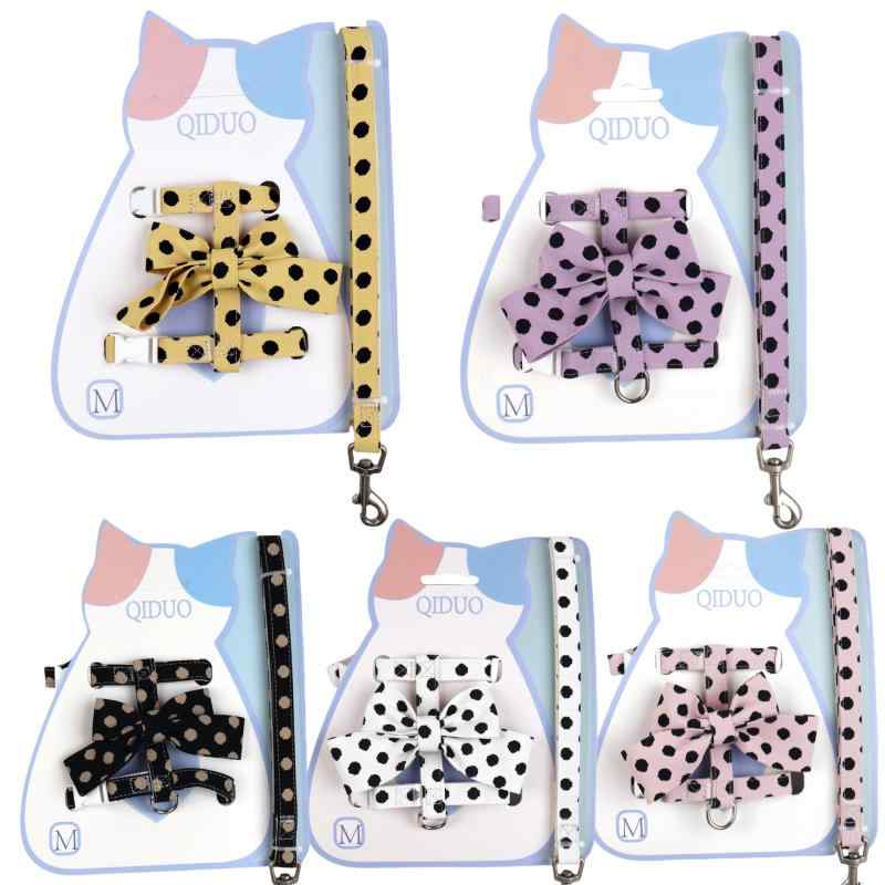 犬用 牽引ロープ 猫用 ハーネス 小型犬 猫用 リード 胸当て 背当て 布製 花柄 ドット 千鳥格子 かわい..