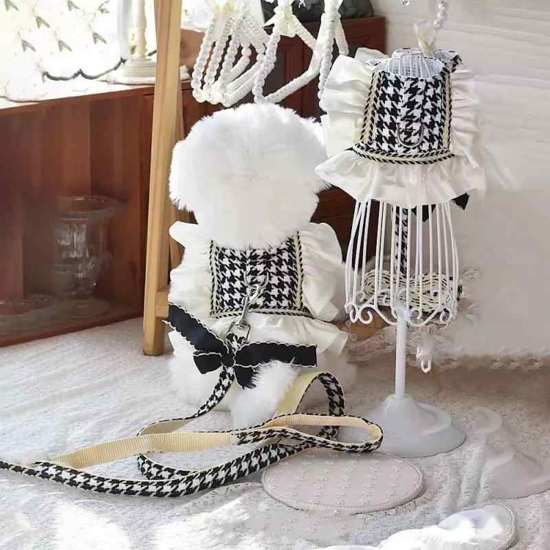 ハーネス 猫 レディース 千鳥格子 テディ ビション ポリエステル 牽引ロープ XS S M L XL 2XL