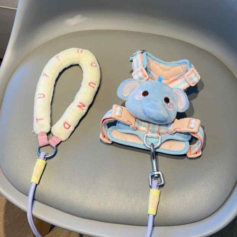 首輪 リード 小型犬 猫 ハーネス 胴輪 ポリエステル かわいい 散歩 お洒落 ピンク ウサギ ブルー ベア