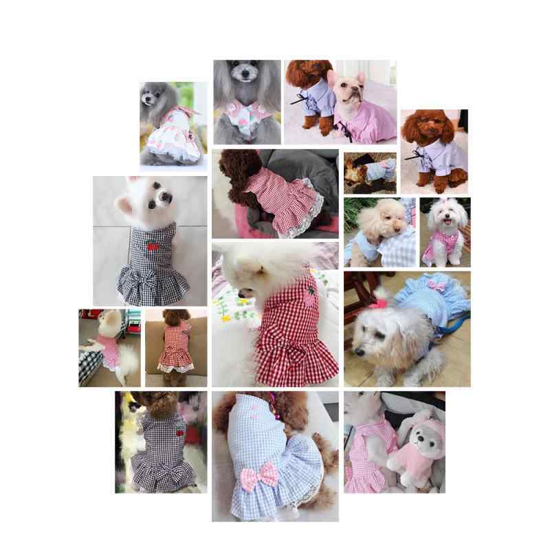 犬服 ドッグウェア 春夏 小型犬 猫用 薄手 ワンピース かわいい プリンセス スカート ブルー系 格子柄 ..