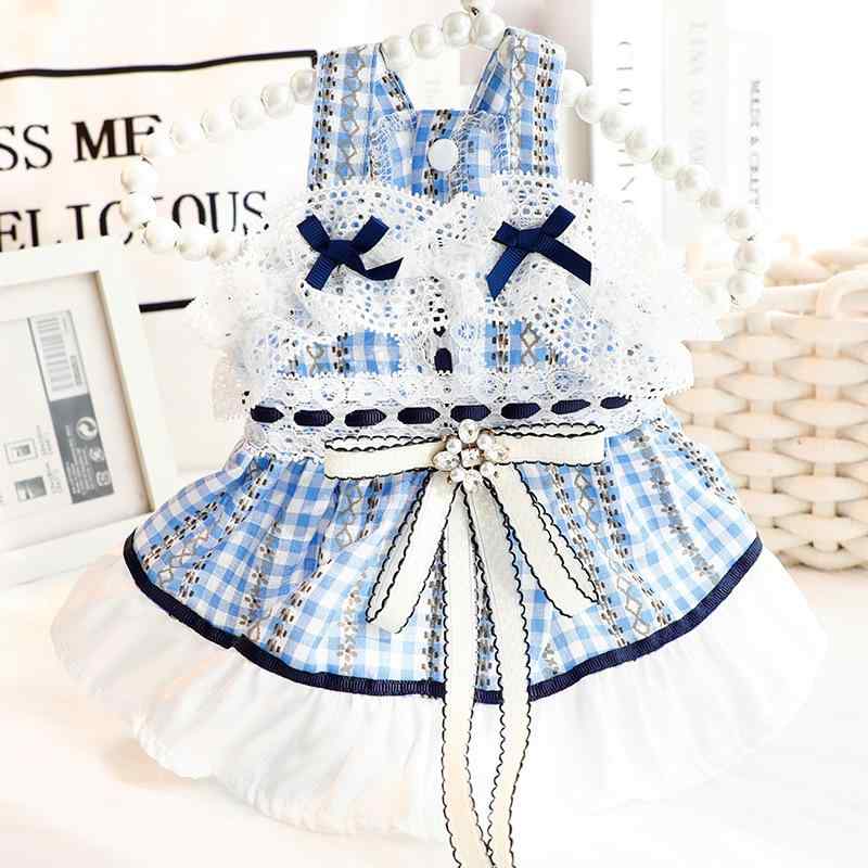 犬 服 春夏 猫 小型犬用 公主 レース ワンピース チェック かわいい ペット服 ピンク ブルー XS S M L XL