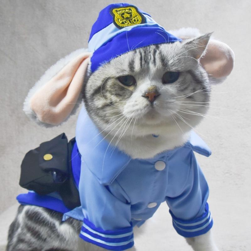 ペット服 犬猫用 コスチューム かわいい ウサギ 警官風 小型犬 猫 ポリエステル 春夏 秋冬