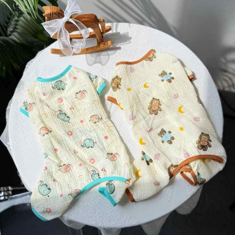 ペット 服 四脚 四角 パンツ 猫 犬 通年 柔らか 通気 かわいい カートゥーン パジャマ ルームウェア 部屋着