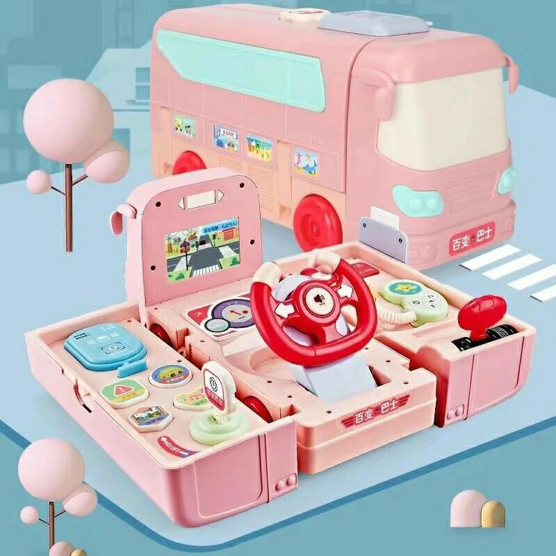 路線バス 変形おもちゃ 車おもちゃ 2in1バスおもちゃ 多機能 バスコレクション DIYミニカー バス模型 ..