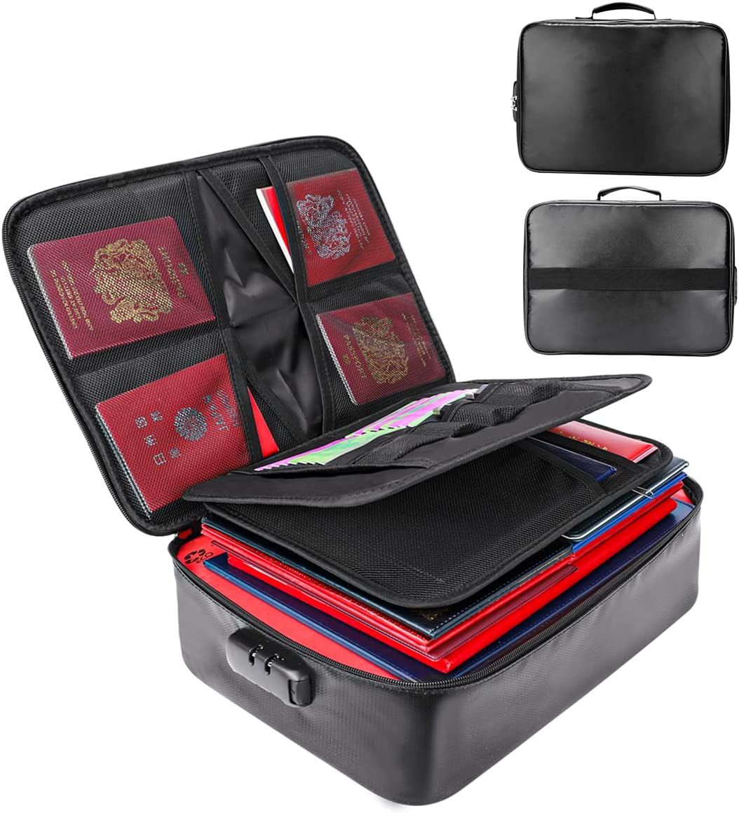 耐火バッグ 重要書類収納ケース バンカーズボックス 防水 防火 防災 大容量 手提げ パスワードロック付き 多層収納 貴重品 ドキュメント パスポート ファイル 金庫 現金収納 財産収納ケース 集金袋 旅行 安全 整理 分類 保管