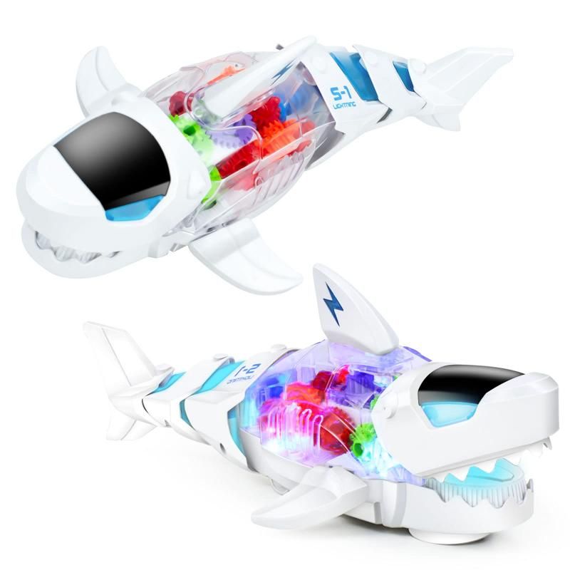 ロボットサメ 音楽おもちゃ ロボットおもちゃ 透明な機械式歯車のおもちゃ 自動的に障害を回避 光と効果音付き 音楽がある 室内 屋外 玩具 子供おもちゃ 男の子 女の子 プレゼント