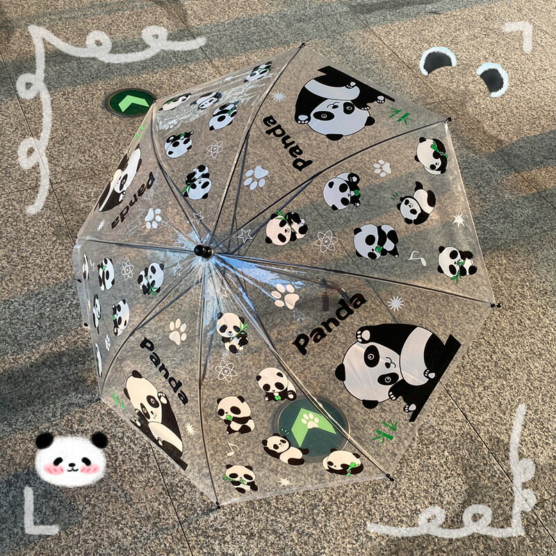【送料無料】8ボーンデザインのPPハンドル! ジャンプ傘［ビニール傘］ころころパンダアンブレラ【長雨傘 長傘 レディース 女性 アニマル柄 動物 透明 耐風 ブランド おしゃれ かわいい 可愛い 切り継ぎ インスタ映え 写真映え かさ フォトジェニック お洒落 大きい】