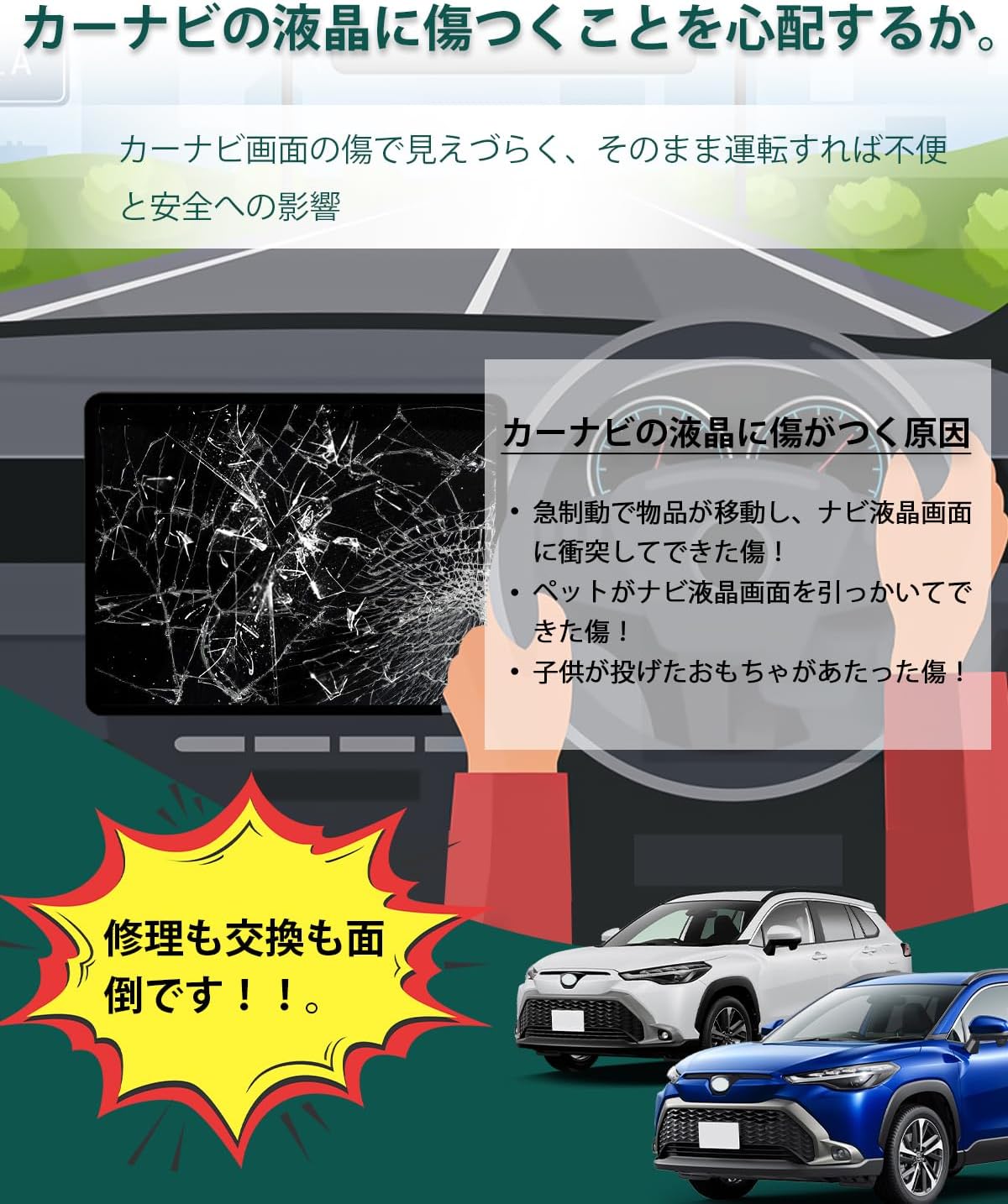【トヨタ カローラクロス 適用】 傷防止強化 ガラスフィルム 10.5インチ ナビ ガラス フィルム カローラ ツーリング スポーツ (2022.10～) 用 カーナビ 保護フィルム キズ防止 自己吸着タイプ 汚れ防止 ディスプレイオーディオ アクセサリー yankitistore-10003997 やん吉ストア サンプル画像2