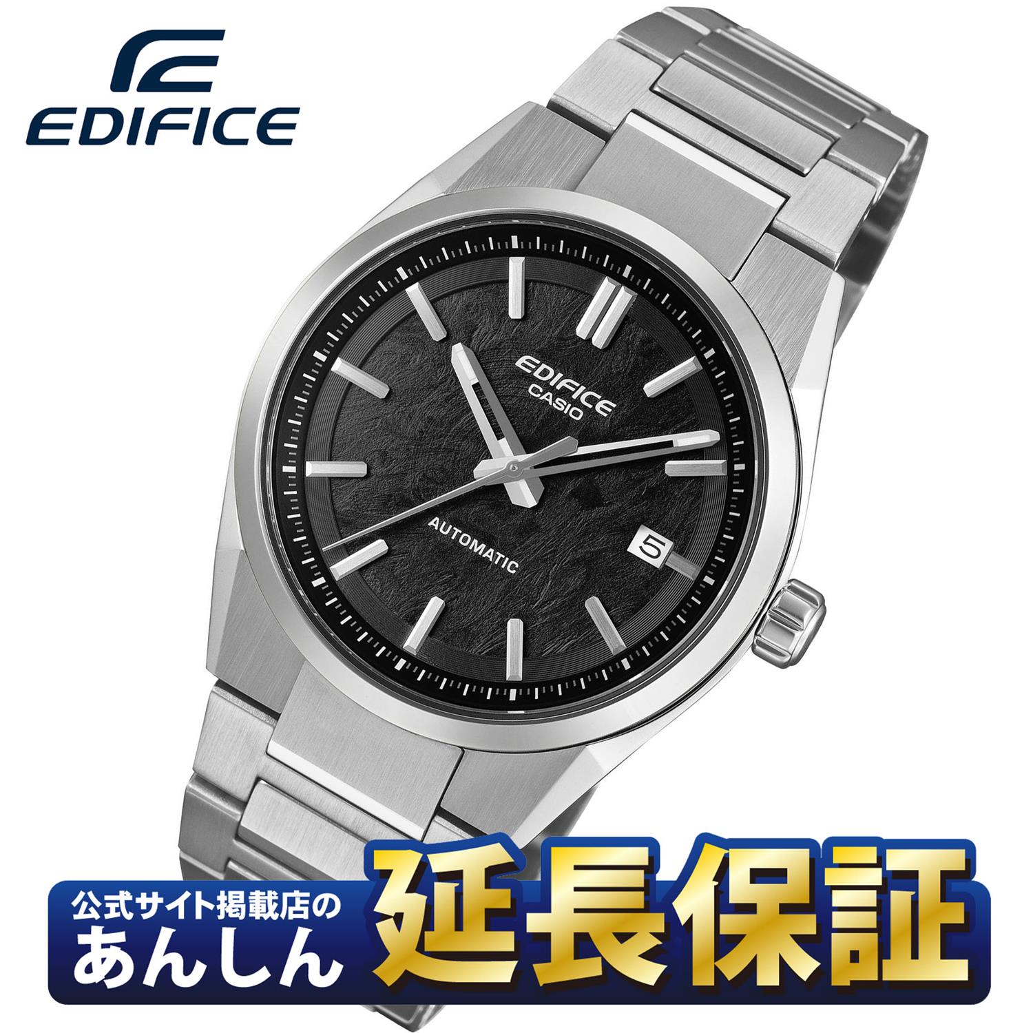 Speed & Intelligence——ドライビングの情熱と精緻なデザイン美を体現するEDIFICEから、機械式シリーズ「EFK-110」が登場します。38mmのコンパクトなケースに、信頼の日本製自動巻きメカニカルムーブメントを搭載。シースルーバック仕様により、機械式時計ならではの繊細なムーブメントの動きを視覚的に楽しむことができます。 ダイアルには電鋳加工を施し、豊かなテクスチャと立体的なインデックス、シャープなベゼルがスポーティかつ洗練された表情を演出。ヘアラインと鏡面仕上げを使い分けたステンレススチールバンドが、腕元に高い質感と高級感をもたらします。約42時間のパワーリザーブや10気圧防水、傷に強いサファイアガラスなど実用スペックも充実。ビジネスから週末のドライブまで、日常を豊かに彩るEDIFICE AUTOMATICです。 商品番号EFK-110D-1AJFムーブメント機械式（自動巻き・手巻き付き）／日本製ムーブメント搭載精度日差：−20秒〜＋40秒以内ケースサイズ縦43.0mm × 横38.0mm × 厚さ11.8mm重量約143gバンド装着可能サイズ150〜205mm（取り付け幅 22.0mm／アジャスト：ピンタイプ）素材ステンレススチール（SS）／ワンプッシュ三つ折れ式中留風防サファイアガラス防水性能10気圧防水主な機能■自動巻きメカニカル（手巻き付き）■シースルースクリューバック■石数：21石■日付表示■秒針停止機能■最大巻上時約42時間持続保証期間メーカー保証1年間付属品取扱説明書 / 保証書 / 専用BOX メーカー希望小売価格はメーカーサイトに基づいて掲載しています【コンビニ受取対応商品】関連商品カシオ エディフィス EFK-110D-2AJF 機械式 自動巻き ブ...カシオ エディフィス EFK-110D-7AJF 機械式 自動巻き シ...39,600円39,600円カシオ エディフィス EFK-100YD-2AJF 自動巻き メカニカ...カシオ エディフィス EFK-100YD-3AJF 自動巻き メカニカ...39,600円39,600円カシオ エディフィス ECB-2300YDC-1AJF スマートフォン...カシオ エディフィス EFK-100YCD-1AJF 自動巻き メカニ...42,240円44,000円カシオ Gショック DW-H5600-1A2JR G-SQUAD 心拍...カシオ エディフィス ECB-S10NIS-7AJR EDIFICE ...39,600円44,000円カシオ Gショック DW-H5600-1JR G-SQUAD 心拍計測...【G-SHOCK公式サイト掲載店】カシオ G-SHOCK G-LIDE...39,600円39,600円
