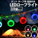 【4/24-27当店エントリーでP最大3倍 マラソン 】LED ロープライト 10個セット テント タープ ペグ キャンプ アウトドア ガイロープ ライト LEDライト 夜 10個 電池付き 夜 安全 転倒防止 防水 自転車 リュック ペット 散歩 電池交換可能 点灯 点滅