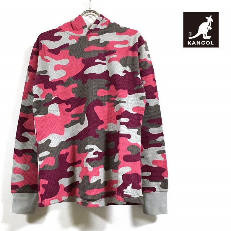 カンゴール KANGOL ワッフル カモ パーカー k8114 レディース  WAFFLE CAMO HOODY 迷彩 クロップド スウェット トップス ストリート インポート ブランドロゴ 総柄 カンガルー フーディー ファッション USサイズ