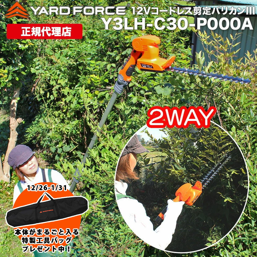 【P10倍 期間限定で特製工具バッグプレゼント中】高枝 2way 剪定バリカン「12Vコードレス2WAY剪定バリカンIII」 ハンディ使用可 充電式 家庭用 どこでも使える YARDFORCE ヤードフォース Y3LH-C30-P000A ヤードフォース高枝シリーズ【メーカー保証最大1年6ヶ月】新商品