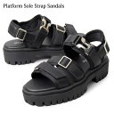 PLATFORM SOLE STRAP SANDALS サンダル 厚底 メンズ 厚底サンダル スポーツサンダル レザーサンダル ストラップサンダル 厚底ソール バックル モード サンダル メンズ 靴 グルカサンダル 黒 ブラック カメ シューズ スリッポン 通気性 夏 涼しい トレンド 春 合皮 シンプル