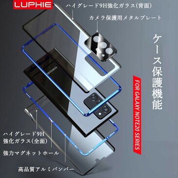luphie 正規品 Galaxy note20 Ultra ケース 【カメラ保護メタルプレート】 全面保護 両面ガラス Galaxynote20Ultra アルミバンパー マグネット 磁石 両面強化ガラス フルガード クリアケース ギャラクシー ノート20 ウルトラ スマホケース