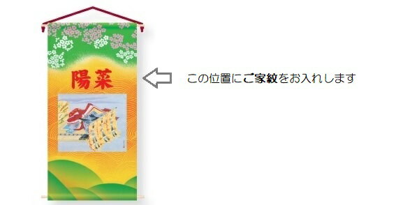 【雛人形タペストリー】【家紋入り】姫【小】飾り台セット 高さ123cm 152795 座敷旗 室内幟【名前旗】女の子用 節句掛軸