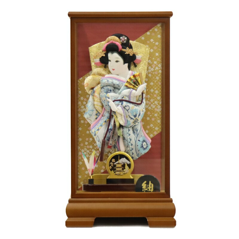 羽子板 ケース飾り まい 10号 高さ48cm 正絹 吉徳大光 茶塗り 紬ケース (2025-ts028) 押絵振袖羽子板 ..