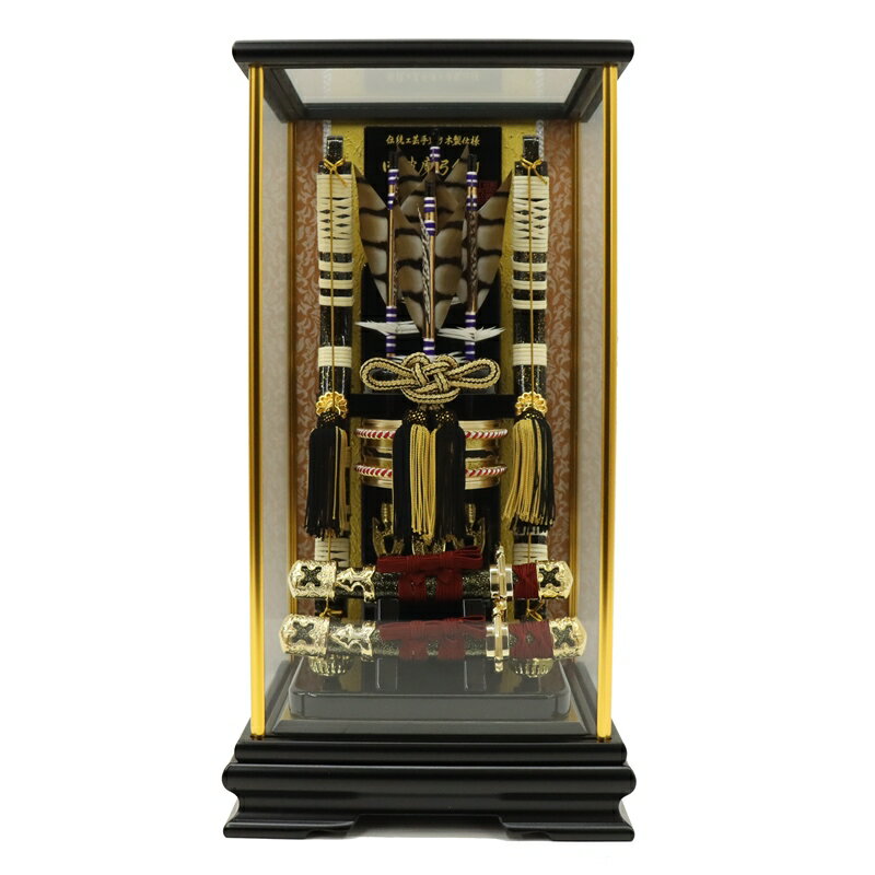破魔弓 ケース飾り 悠久 12号 高さ43cm 二本刀付き 金柱黒塗りケース (2025-ts075) ケース入り お正月飾り 日本の伝統文化(3)
