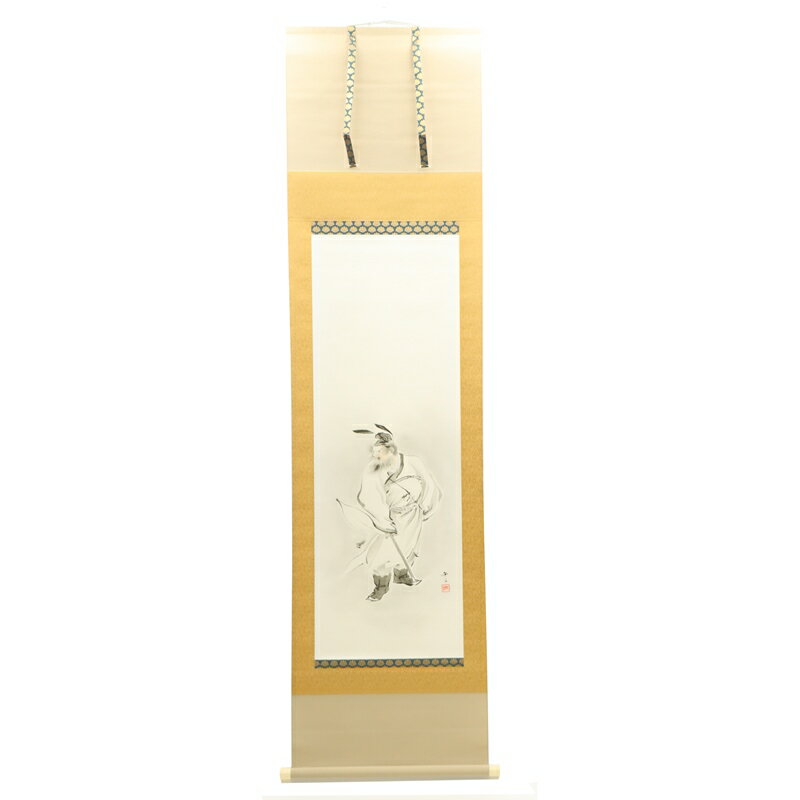 アウトレット品 掛軸 水墨画 梶田半古 鐘馗像 桐箱付 幅57cm (24a-ya-0340) インテリア ディスプレイ 見切処分品