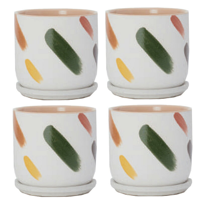 花・観葉植物用ポット デシレ 15 W Ceramic POT （4個入り） 40055 底穴あり 受皿付き （代引き不可） ..