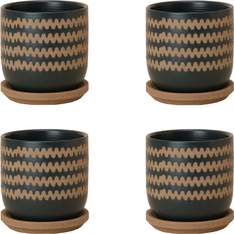 花・観葉植物用ポット インナ 11 G Ceramic POT （4個入り） 40108 底穴あり 受皿付き （代引き不可） ..