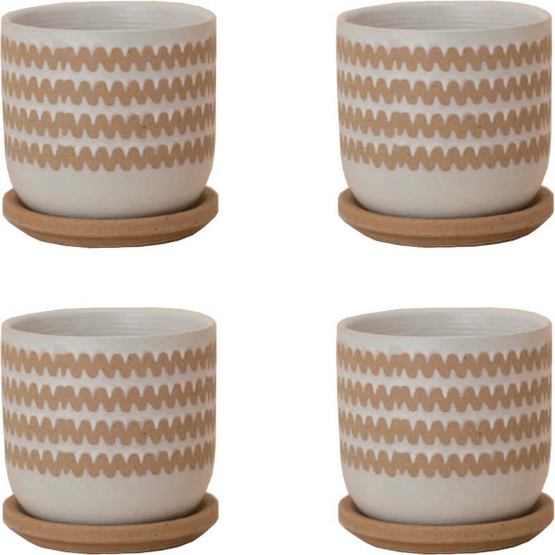 花・観葉植物用ポット インナ 11 W Ceramic POT （4個入り） 40109 底穴あり 受皿付き （代引き不可） ..