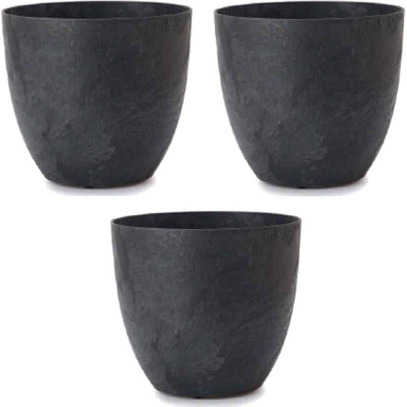 花・観葉植物用ポット アートストーン ラウンド M 33 ブラック（3個入り）ar-002k33e [KTp261] 中型ポ..