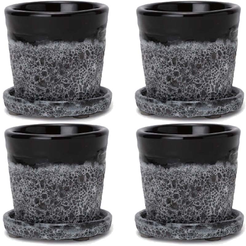 花・観葉植物用ポット ハレー 4号 S ブラック（4個入り）hl-001k12p [KTp432] ミニポット 受皿付 （代..