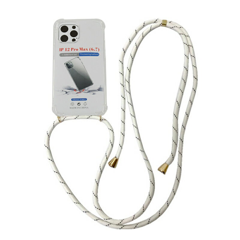 スマートフォン ネックストラップケース（iPhone12ProMax ）BORDER WHITE 大人用 携帯カバー スマホホルダー スマホケース スマホカバー