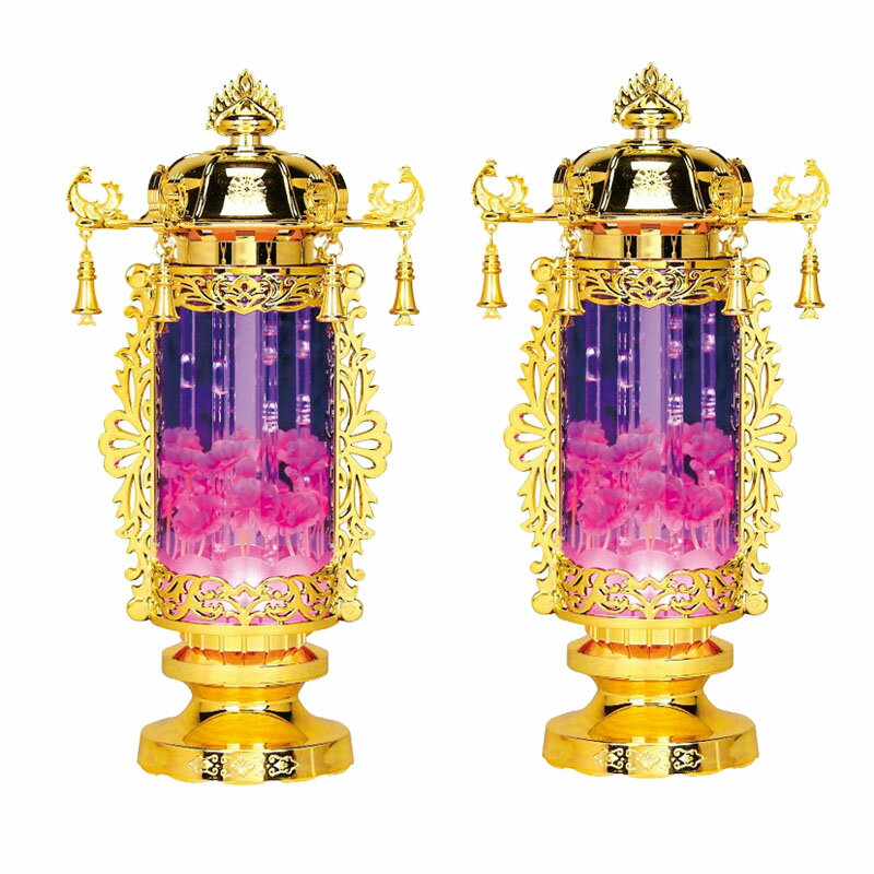 盆提灯 八女提灯 置き提灯 霊前灯 バブル灯鈴付パープル （2個セット） 5号 高さ27cm （P46)(8842-05076) 電気コード式 初盆 お盆