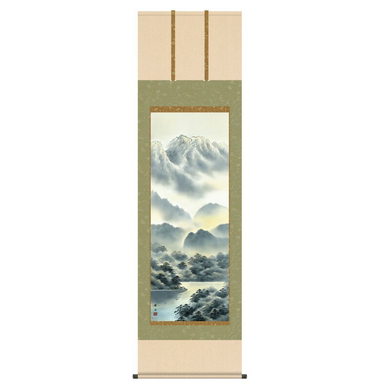 掛軸 日本画 山水画 江本修山 彩色山水 (さいしきさんすい) 尺五 (KZ3B2-012) (代引き不可)