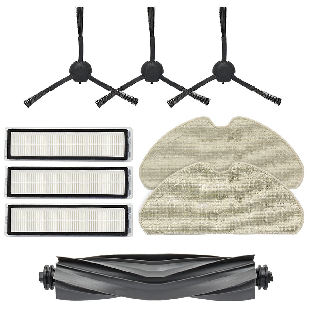 Rakuten - ドリーミー ロボット掃除機 D9 / D10 / L10 用 サイドブラシ、メインブラシ、フィルター、モップパッド 交換パーツ9点セット 互換品