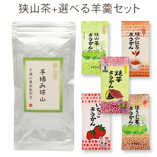手摘み狭山～手摘み最高級煎茶～（100g）+羊かん / 埼玉県産 / 狭山茶 / 日本茶 /緑茶 / グリーンティー / 保存用チャック付き / ようかん / 羊羹 / セット商品