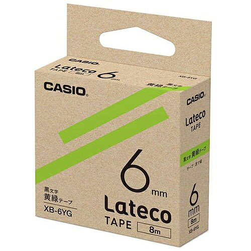 乐天商城 - カシオ CASIO ラテコ Lateco 詰め替え用テープ 6mm 黒文字 / 黄緑テープ XB-6YG