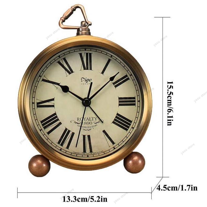 メタルゴールドデスククロック レトロ ヴィンテージ カチッキングしないテーブル 小さな目覚まし時計 電池式 サイレントクォーツムーブメント 寝室 子供向け 2