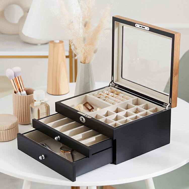 アクセサリーボックス アクセサリー ボックス ジュエリーボックス 収納 宝石箱 シンプル 木目 ジュエリーボックス 鍵付き 一人暮らし 新生活 送料無料