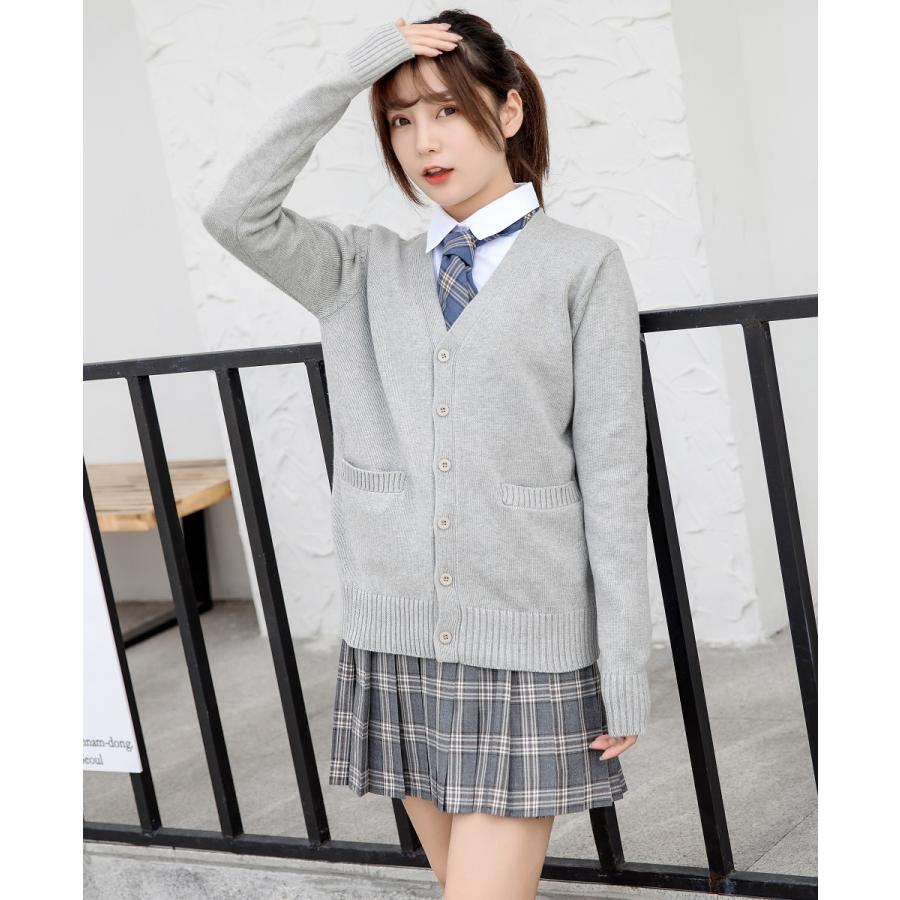 ユアーズセルフのスクールカーディガン学生制服カーディガン綿100％Vネックニット9ゲージ無地「アミコレ」｜アングル2