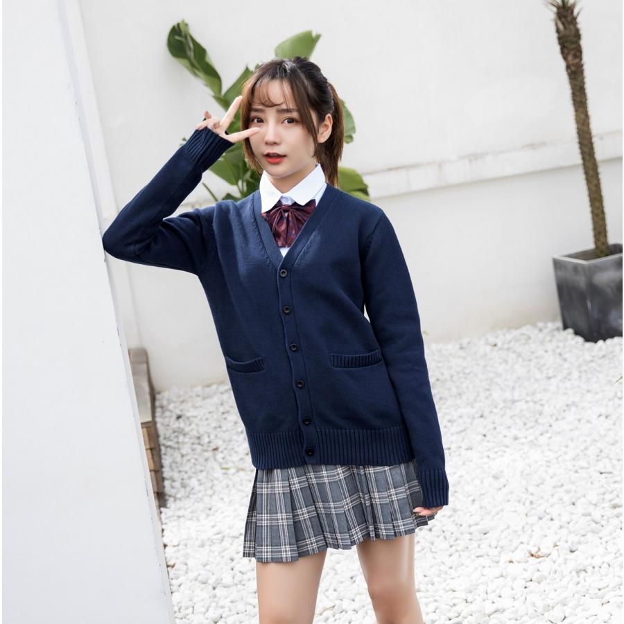 ユアーズセルフのスクールカーディガン学生制服カーディガン綿100％Vネックニット9ゲージ無地「アミコレ」｜アングル3