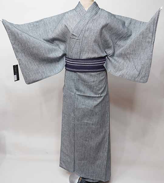 浴衣 帯 下駄 信玄袋 腰紐2本 6点フルセット 男性用 Lサイズ 綿100％ グレー色 縞 夏祭り 花火大会 和装着物 新品（株）安田屋 NO41717-2