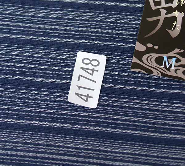 浴衣 しじら 単品 男性用 Mサイズ 綿85％ 麻15％ しじら織り ゆかた 夏祭り 花火 和装着物 濃紺色 縞柄 新品（株）安田屋 NO41748