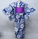 浴衣 単品 女性用 仕立て上がり 簡単に着られる おはしょり無し M/L/LLサイズ 綿100% 紺色 夏祭り 花火大会 新品(株)安田屋 NO42099