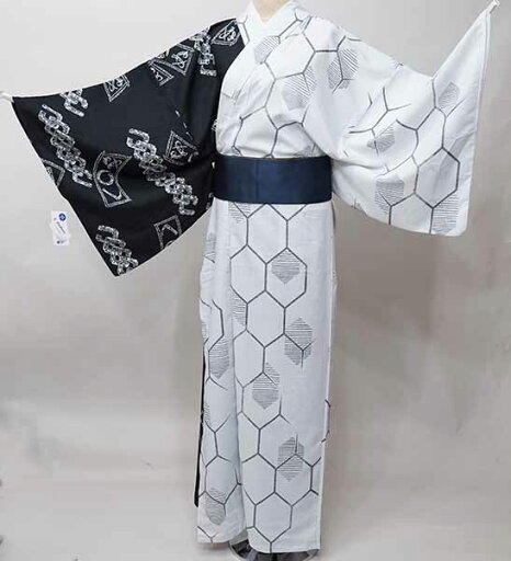浴衣 単品 仕立て上がり 男性用 半身仕立て CooPass ポリエステル100% 4L-5L 約175cm〜 白色×黒色 新品(株)安田屋 NO42138 浴衣 単品 仕立て上がり 男性用 半身仕立て CooPass ポリエステル100% 4L-5L 約175cm〜 白色×黒色 新品(株)安田屋 NO42138