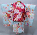 七五三 三歳 女児 被布着物フルセット 百花繚乱 濃いピンク色×水色 祝着 三才 3才 3歳 女の子 新品(株)安田屋 NO41095