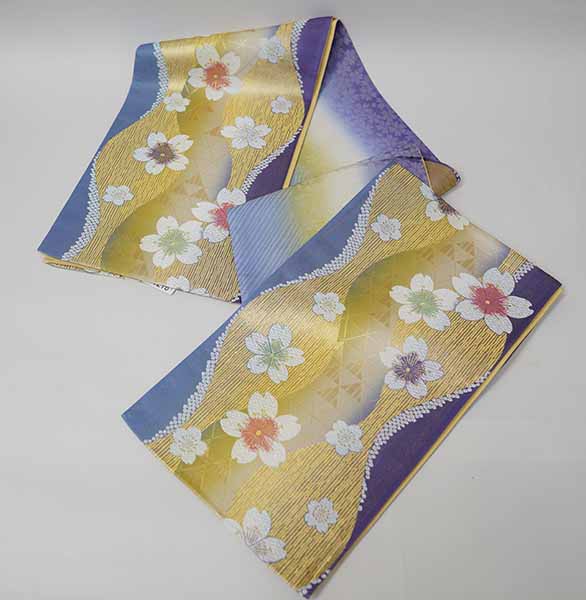 袋帯 仕立て上がり 正絹 日本製 六通 西陣織 桜柄 ゴールド 振袖用 訪問着用 成人式 結婚式 新品（株）安田屋 NO41218