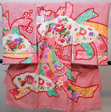 お宮参り 産着 女児 女の子 正絹 のしめ 総疋田鹿子模様柄 綸子地 一つ身 祝着 新品 (株)安田屋 n348780552