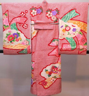お宮参り 産着 女児 女の子 正絹 のしめ 総疋田鹿子模様柄 綸子地 一つ身 祝着 新品 (株)安田屋 n348780552