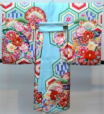 お宮参り 産着 女児 女の子 正絹 のしめ 縫製と加工は日本製 金刺繍 青色 綸子地 祝着 新品 (株)安田屋 k404555311