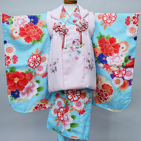 七五三 三歳 三才 女児 被布着物フルセット 染め加工日本 縫製と長襦袢は海外 女の子 3歳 3才 祝着 お仕立て無料 新品(株)安田屋 NO34383