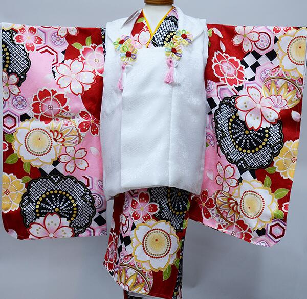 七五三 三歳 女児 正絹 被布着物フルセット ピンク×白色 陽気な天使 女の子 3才 3歳 三才 祝着 お仕立て無料 新品 (株) 安田屋 NO38622